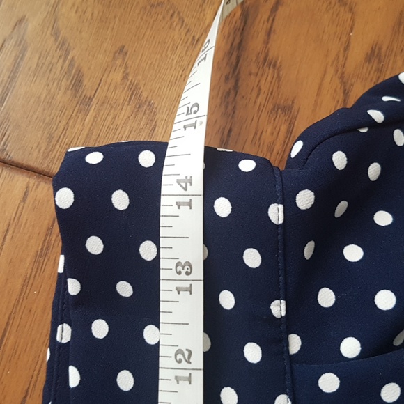 ModCloth Navy White Polka Dot Skirt With Faux Buttons/Belt and Pockets Size M - Picture 12 of 16